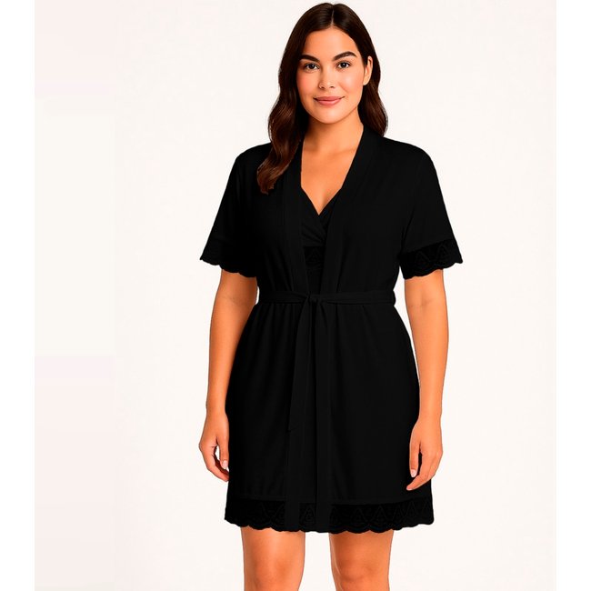 Robe Gabi Lingerie Detalhes Em Renda Noite Sensual Lingerie Confortável Preto