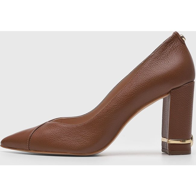 Scarpin Feminino Jorge Bischoff em Couro Bico Fino Salto Bloco Marrom