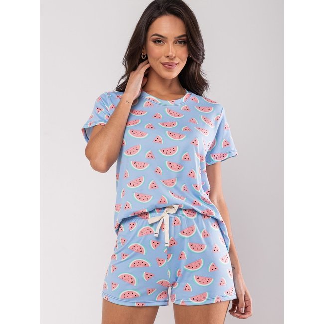Pijama Short e Blusa M/C Malha Salvatore Fashion Azul