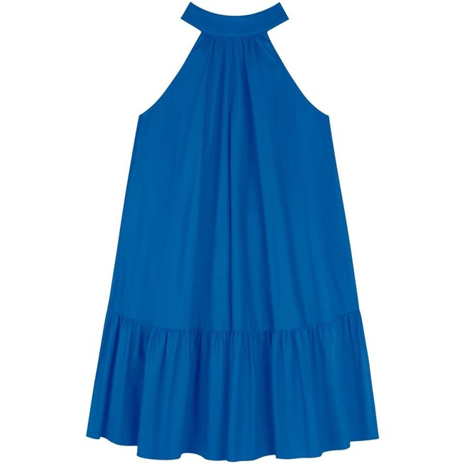 Vestido Curto Com Gola Alta E Amarração Em Tafetá