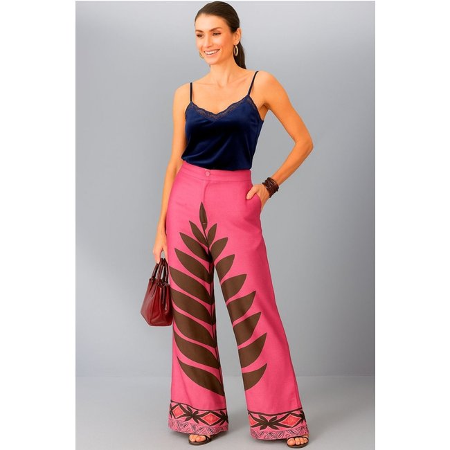 Calça Feminina Com Folhagem Central Smk Estampado