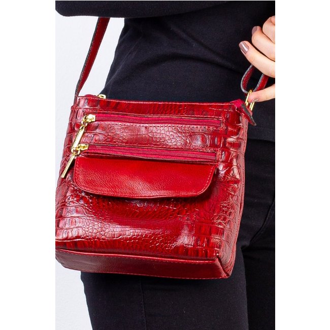Bolsa transversal de couro croco Maura - Vermelho