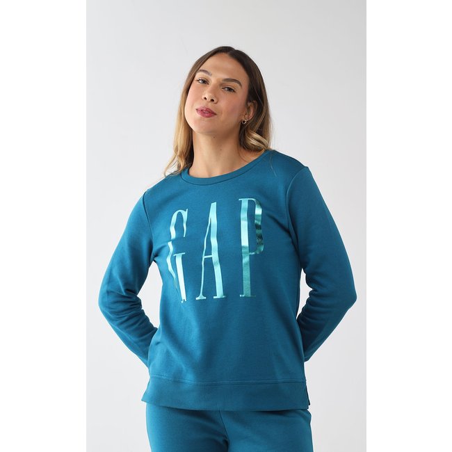 Blusa de Moletom Feminina GAP Logo Metalizado Azul