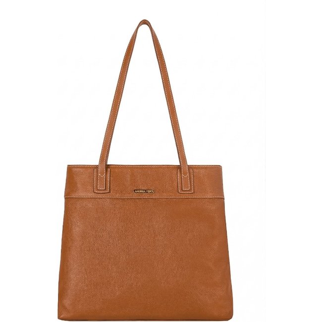 Bolsa de couro liso Abigail - Caramelo
