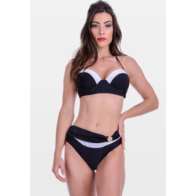 Biquíni Summer Soul Meia Taça Cintura Baixa Branco e Preto