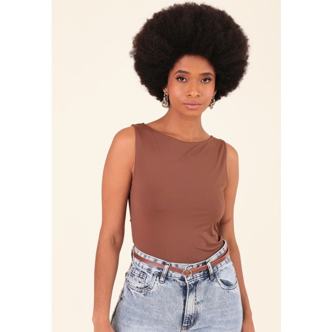 Blusa Pop Me Em Poliamida Decote Halter Marrom Trufado