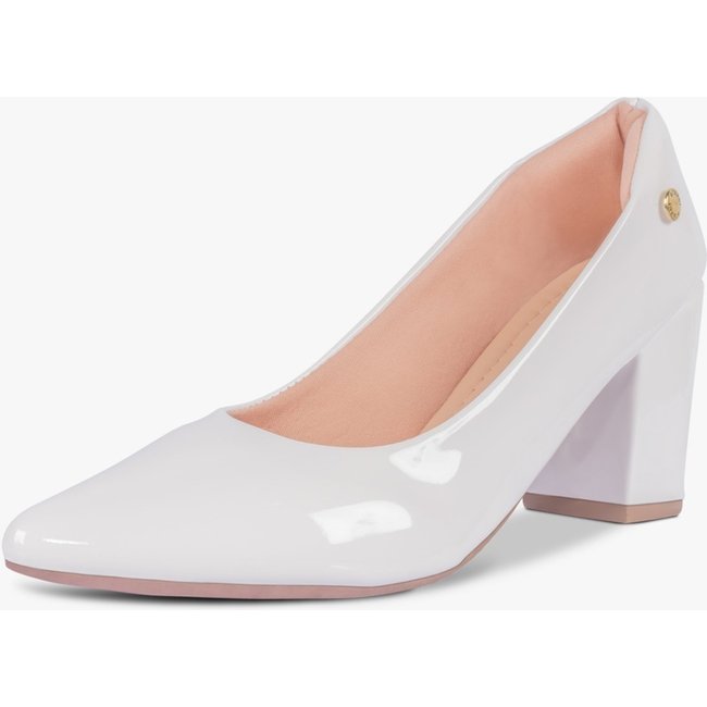 Scarpin Feminino Takata Salto Alto Bloco Bico Fino Casual Social Branco
