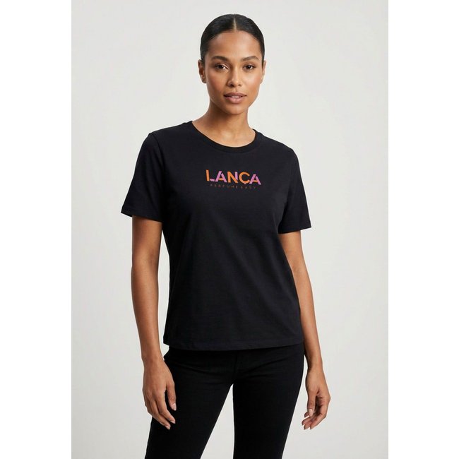 Camiseta Feminina Lança Perfume Logo Estampado Preta