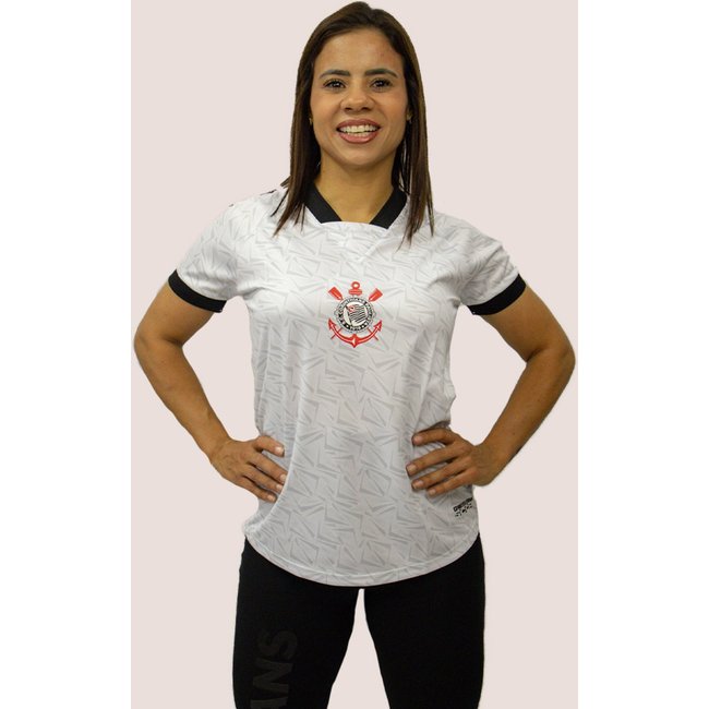 Camiseta Feminina Corinthians Oficial Gola V Branco