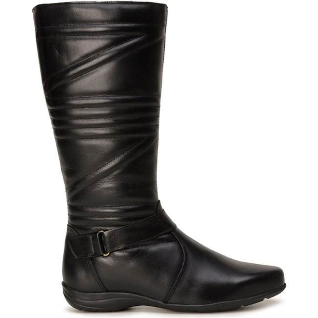 Bota Feminina Miuzzi Cano Longo Salto Baixo Couro Legítimo Em Detalhe Geométrico Zíper Lateral Miuzzi