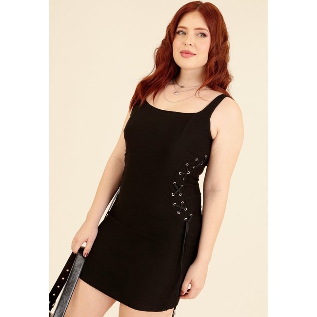 Vestido Curto Pop Me Em Bengaline Com Ilhós Lateral Preto