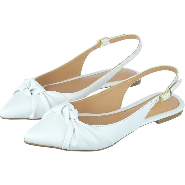 Mule Feminino Sapatilha Bico Fino Donatella Shoes Rasteira Slingback Nó Branco
