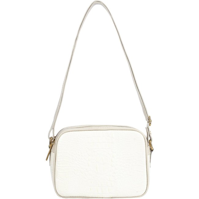 Bolsa Andrea Vinci Quadrada Pequena De Couro Croco Diana - Marfim