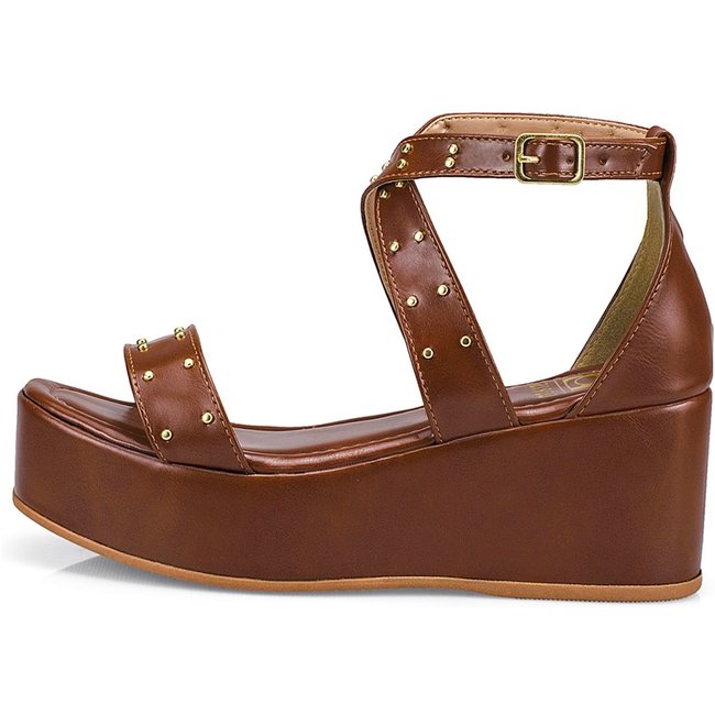 Sandália Feminina Tira Anabela Flatform Fivela Caramelo 410