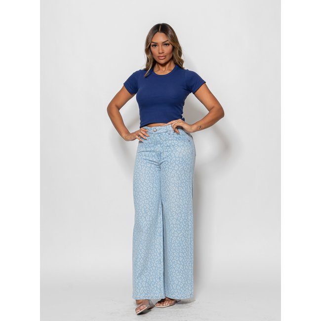 Calça Jeans Feminina Pantalona Animal Print Crocker - 50881