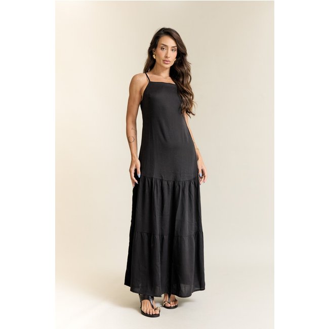 Vestido Longo Feminino com Alças na Cor Preto Lemier Collection
