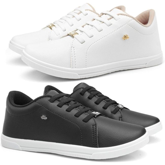 Kit 2 Pares Tênis Feminino Sapatofran Sapatenis Casual Lançamento Branco e Preto