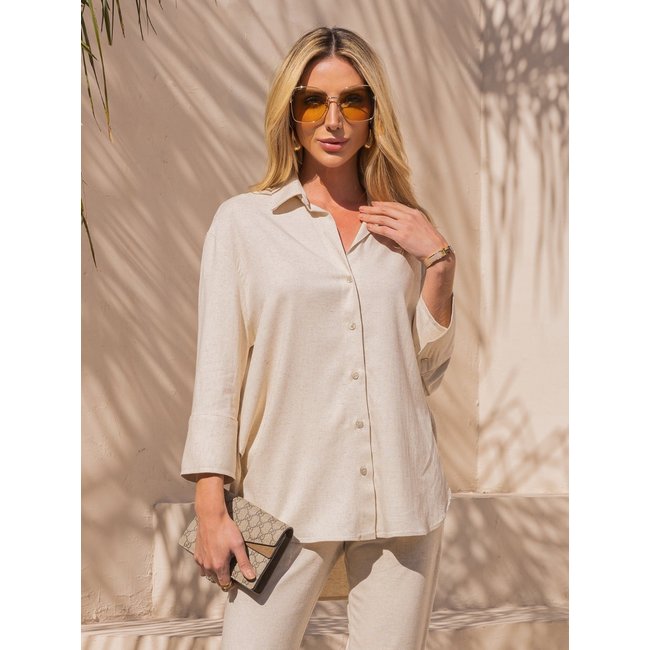 Camisa manga 7/8 linho Verona creme
