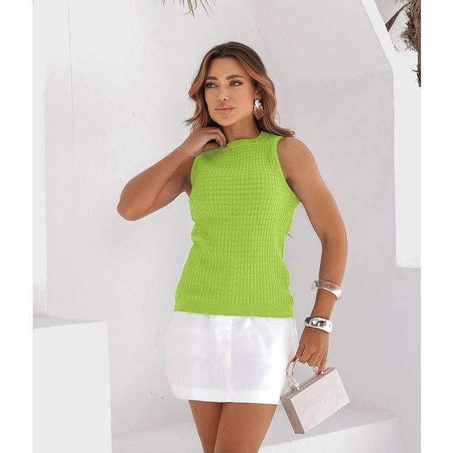 Blusa Cherry Line Regata Sem Manga Textura Tricot Gola Redonda Canelado Verde