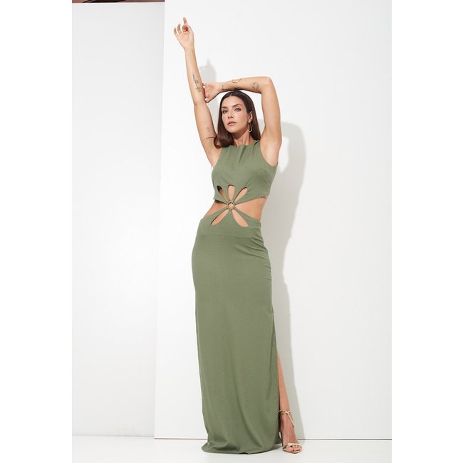 Vestido Linho Praiano Verde Musgo