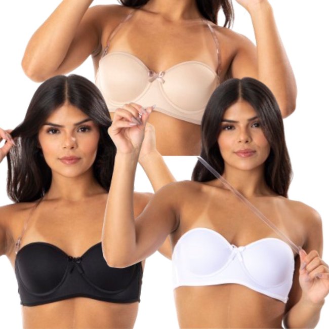 Kit 3 Sutiã Tomara Que Caia Reflexo Íntimo Com Bojo Alça Removível Transparente Multicolorido