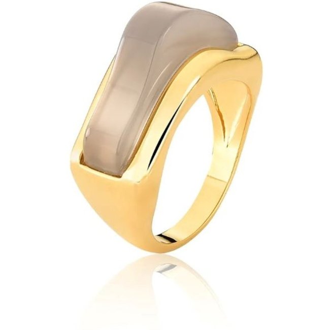 Infantil - Anel com Pedra Natural Ágata Cinza Semijoia Banhado a Ouro 18K Ania Store