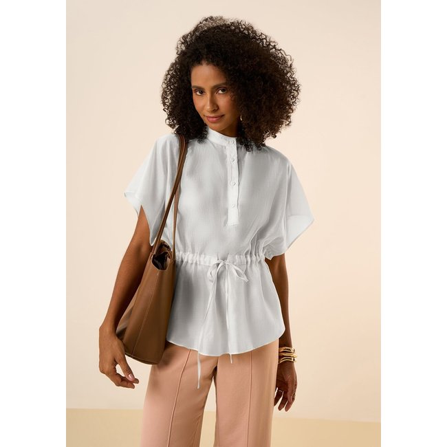 Blusa Maria Valentina Solta Gola Padre Manga Curta Padrão Cinza
