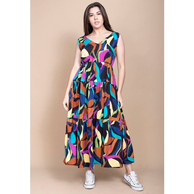 Vestido Cabanafree Regata Longo Peri Viscose Camadas Estampa Aurora Urbana