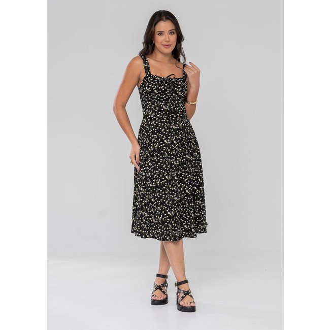 Vestido Aura Carlota Alças Floral Preto