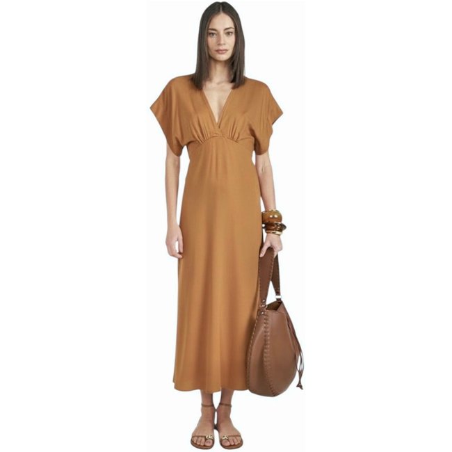 Vestido Midi Comfort Acinturado Colcci Marrom Evermore
