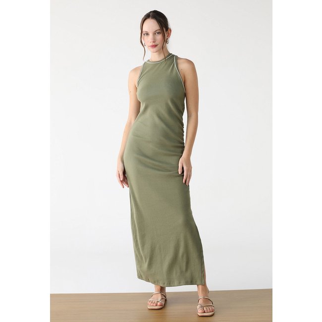 Vestido Canelado FARM Longo Recorte Verde