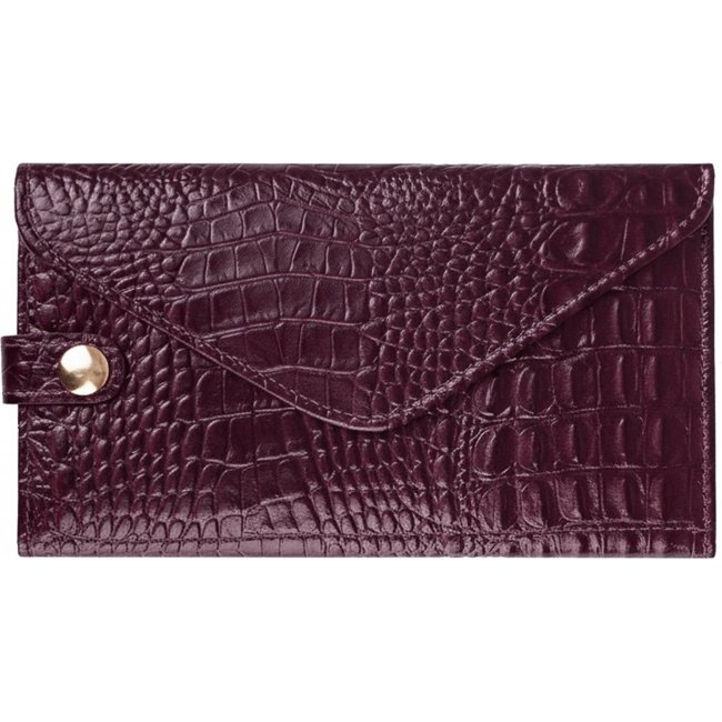 Carteira feminina de couro croco Clara 10,5x19cm - Marsala