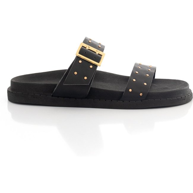 Sandália Feminina Papete Flatform Fivela Metal Confortável Macia Resistente Preto