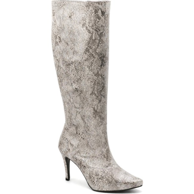 Bota Feminina Snake Cano Longo Salto Fino Sete Sales 1712 Cobra Metalizada