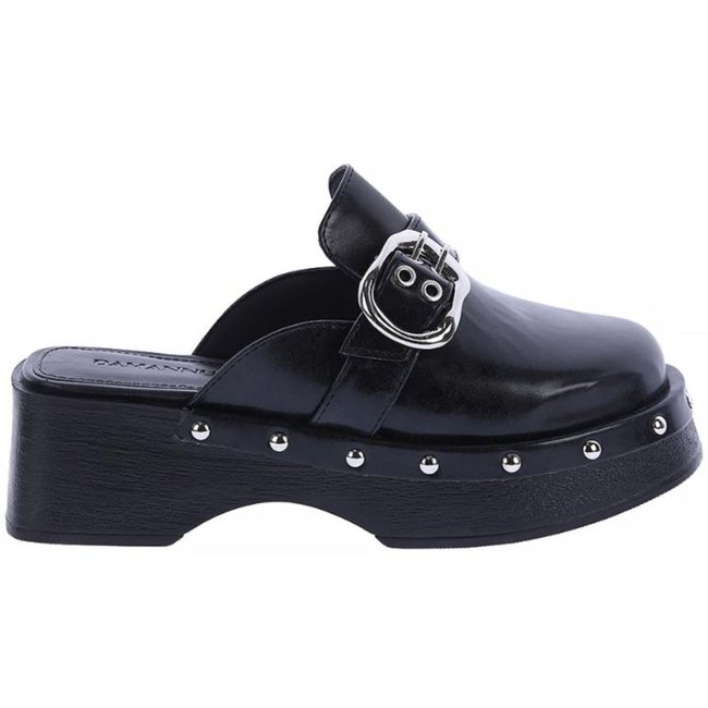 Amabile - Clog Feminino Preto com Fivela Metalizada Preto