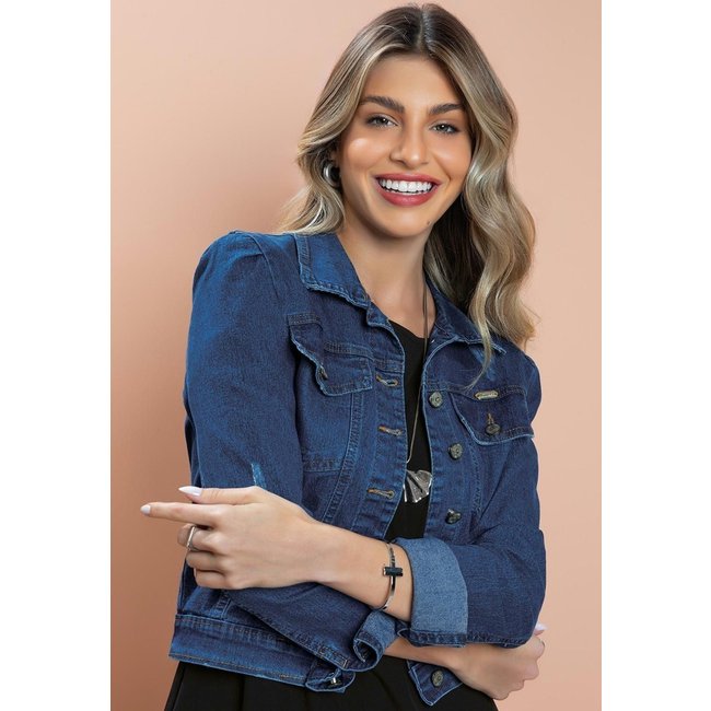 Jaqueta Curta Com Bolsos Jeans Quintess