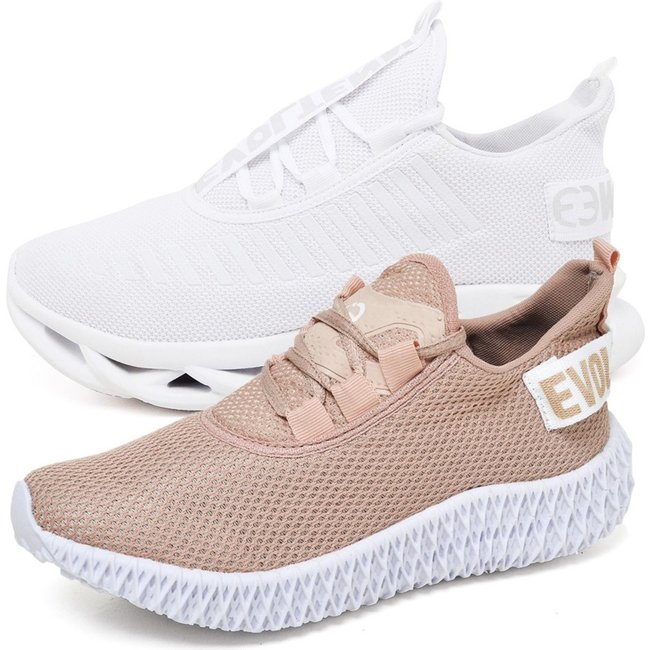 Kit 2 Tênis Feminino Evoltenn Easy Modelos Diferentes White e Nude