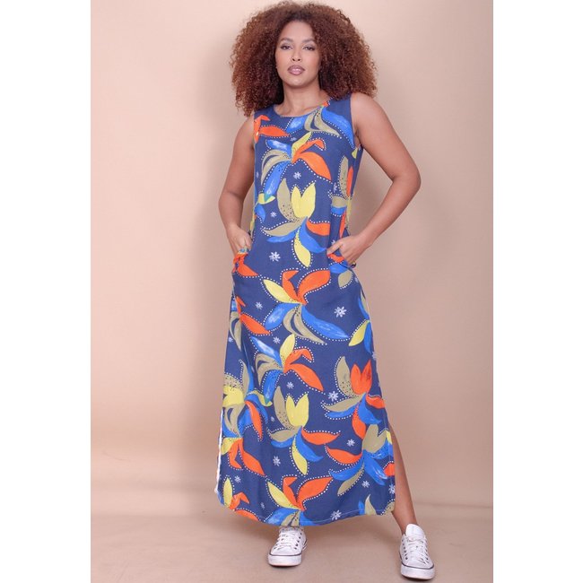 Vestido Longo Cabanafree Plano com Bolso Estampa Maré Vibrante