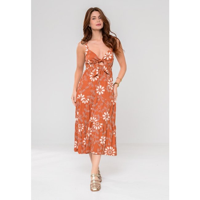 Vestido Aura Ikat Floral Laranja
