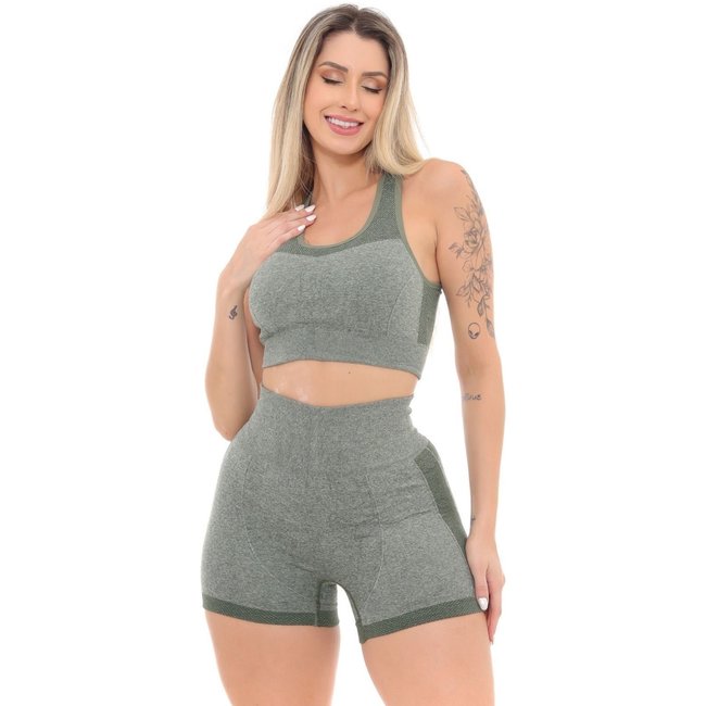 Conjunto Fitness GARAIS MODA Verde - Top e Shorts para Academia