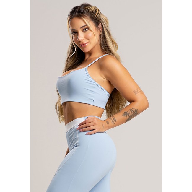Top Cropped MVB Modas Fitness Alcinha de Regulagem Poliamida Céu