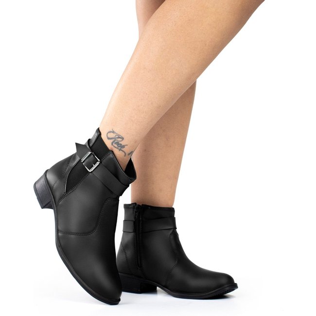 Bota Moderna Casual Feminina Bredeni Confortável Zíper Lateral Cano Curto Salto Baixo Dia A Dia Preto