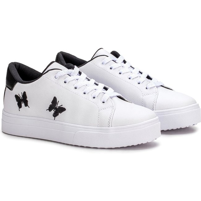 Tenis Feminino Casual Branco Preto Borboleta Confortável Estilo Shoes