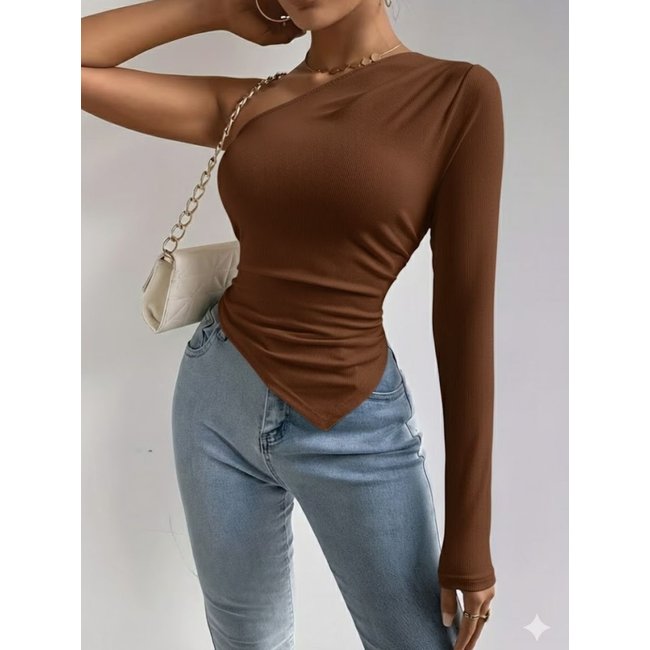 Blusa Feminina Assimétrica Nula Manga CKF Wear Marrom