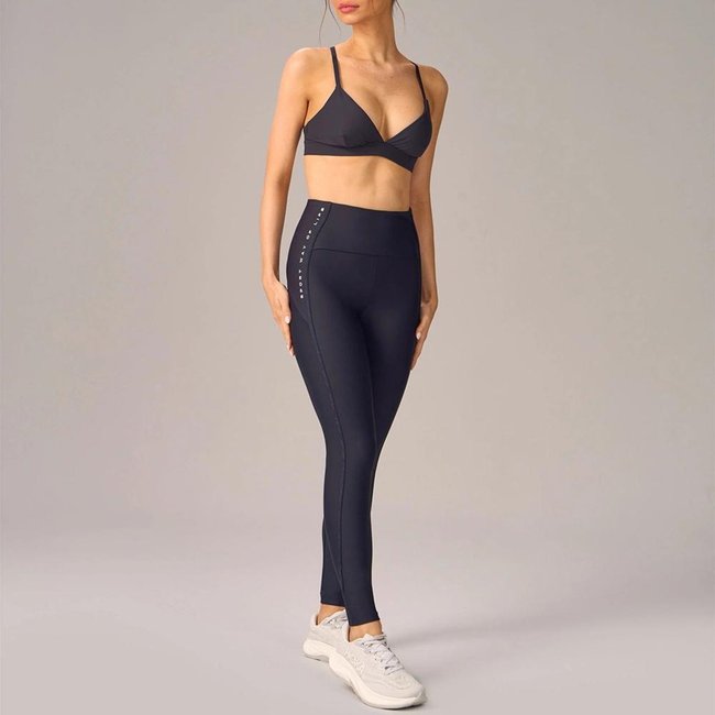 Legging Alto Giro Com Elástico Personalizado Com Bolso Preto Preto