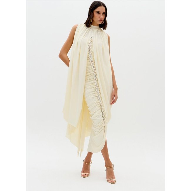 Vestido Super Midi Drapeado Frente Única Lança Perfume