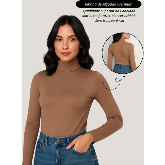 Blusa feminino cacharrel chocolate Garota Urbana Fashion Outono inverno casual diario basico ribana canelado algodão