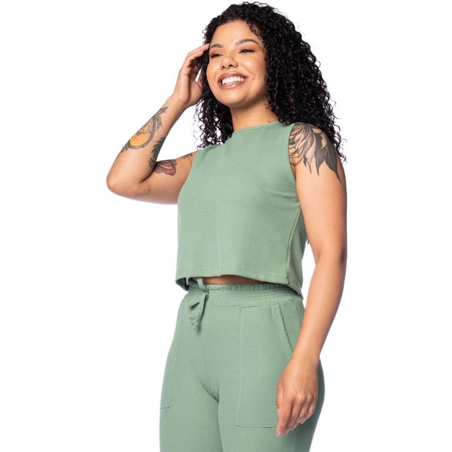 Regata Cropped Feminina Babicat Texturizada Verde