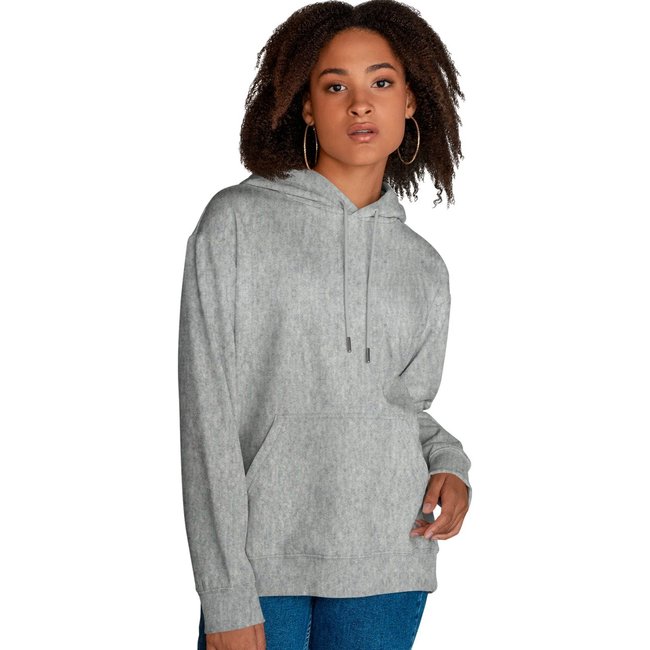 Blusa De Frio Feminina Moletom Liso Com Capuz e Bolso Canguru Felpado Cinza