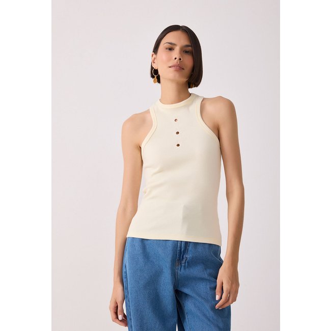 Regata Feminina Dress To Recortes Vazados Creme